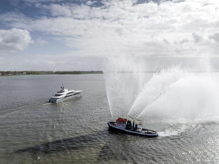 a boat with a large waterfall aboard CINDERELLA NOEL IV Yacht for Sale