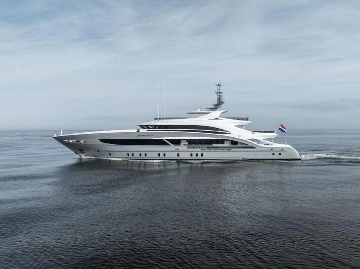 a white yacht in the water aboard CINDERELLA NOEL IV Yacht for Sale