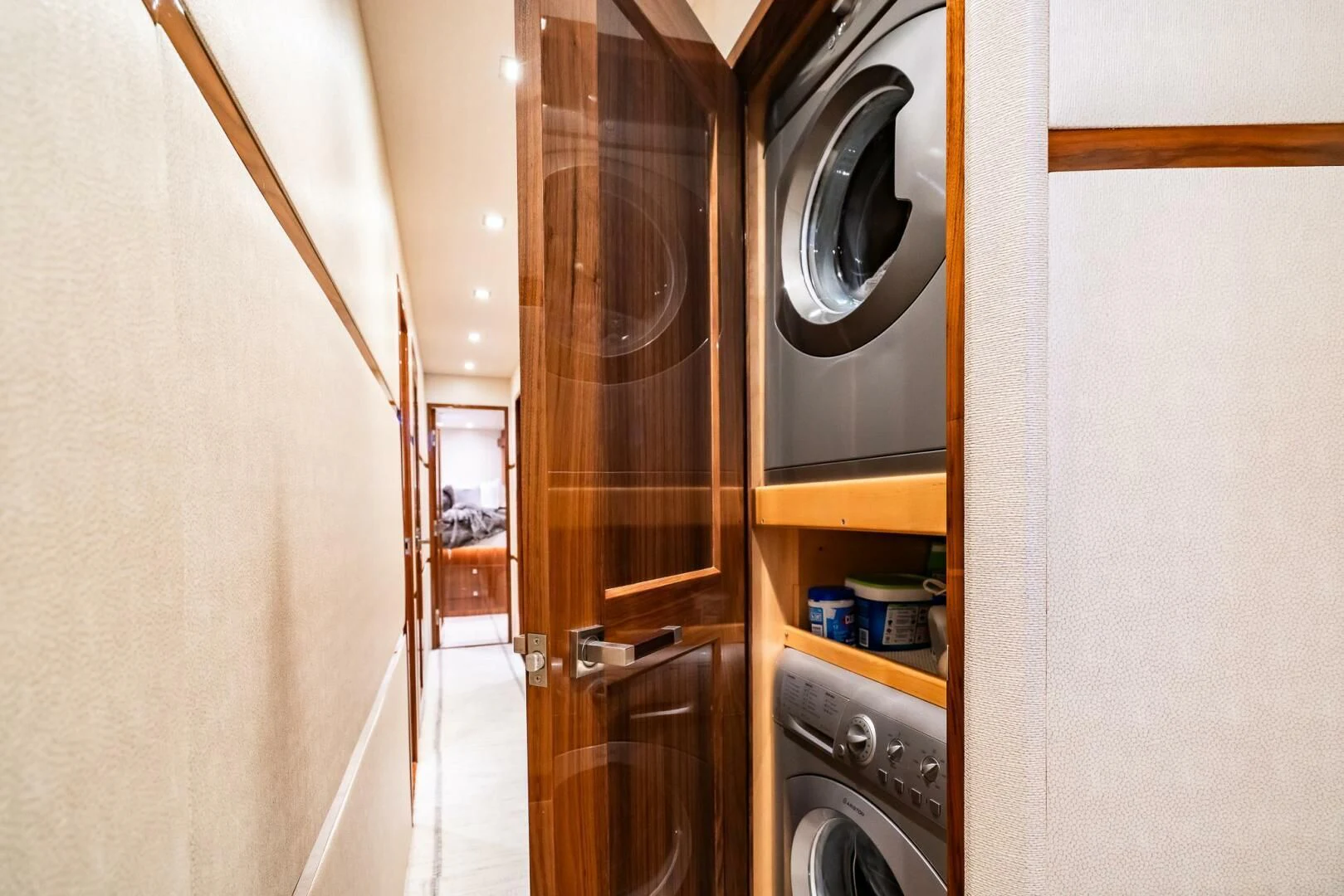a room with a washer and dryer aboard FRIGATE Yacht for Sale