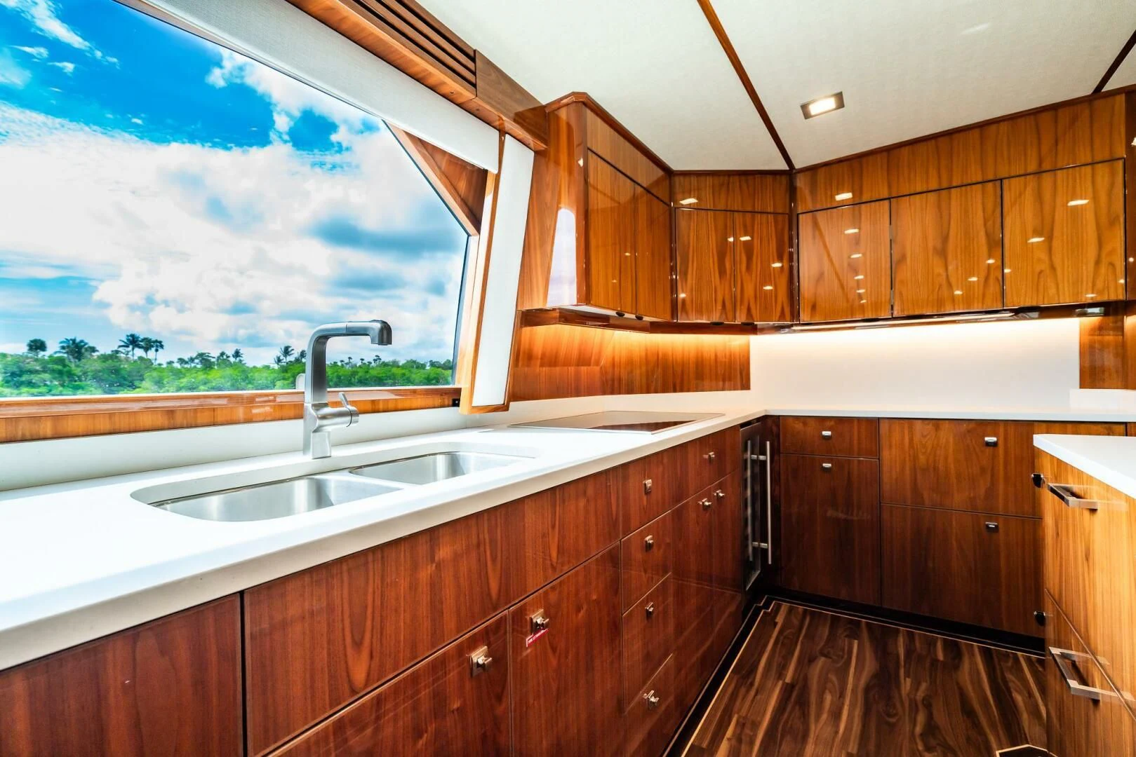 a large bathroom with a large window aboard FRIGATE Yacht for Sale