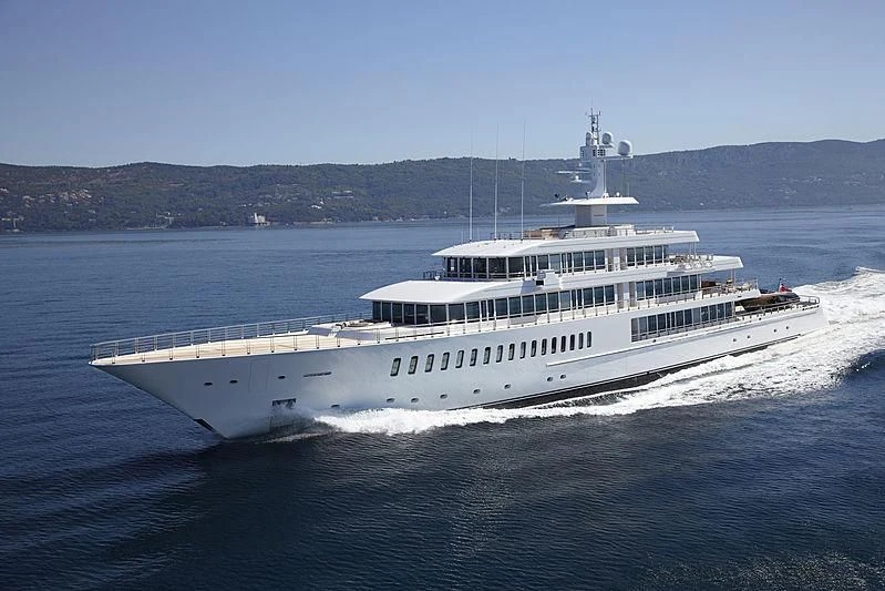 a large white ship in the water aboard MUSASHI Yacht for Sale