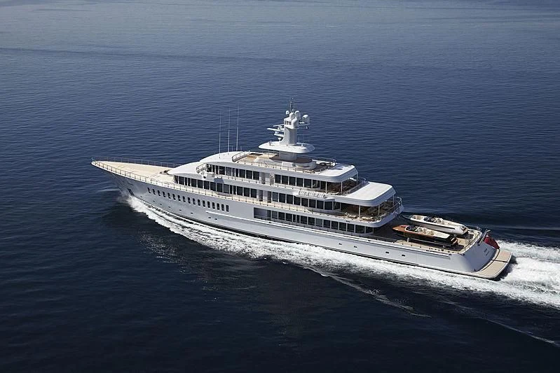 a large ship in the water aboard MUSASHI Yacht for Sale