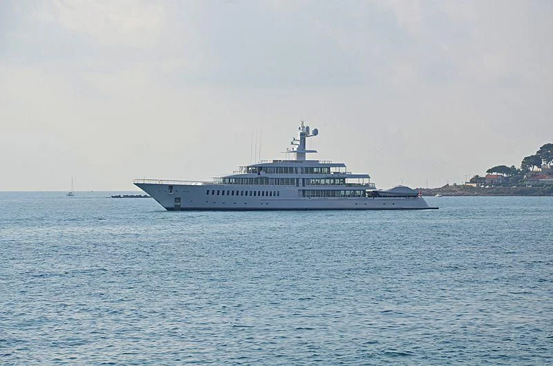 a large ship in the water aboard MUSASHI Yacht for Sale