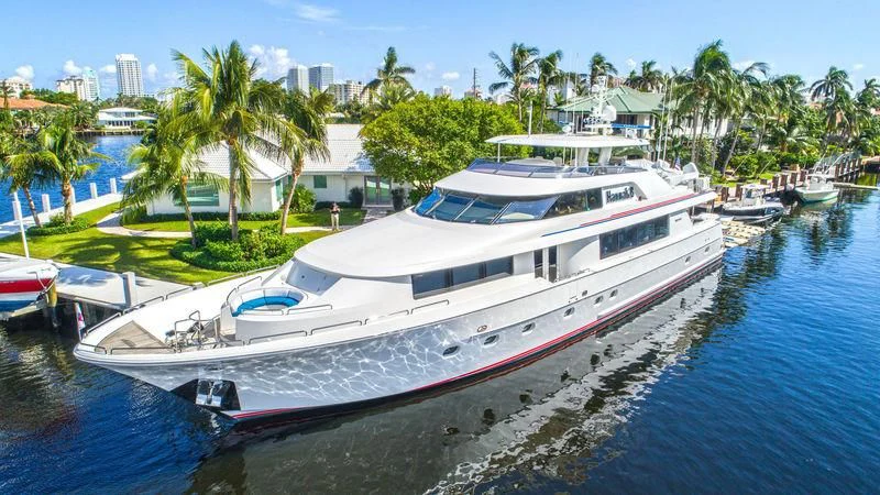 a large white boat in a body of water aboard EDEN Yacht for Sale