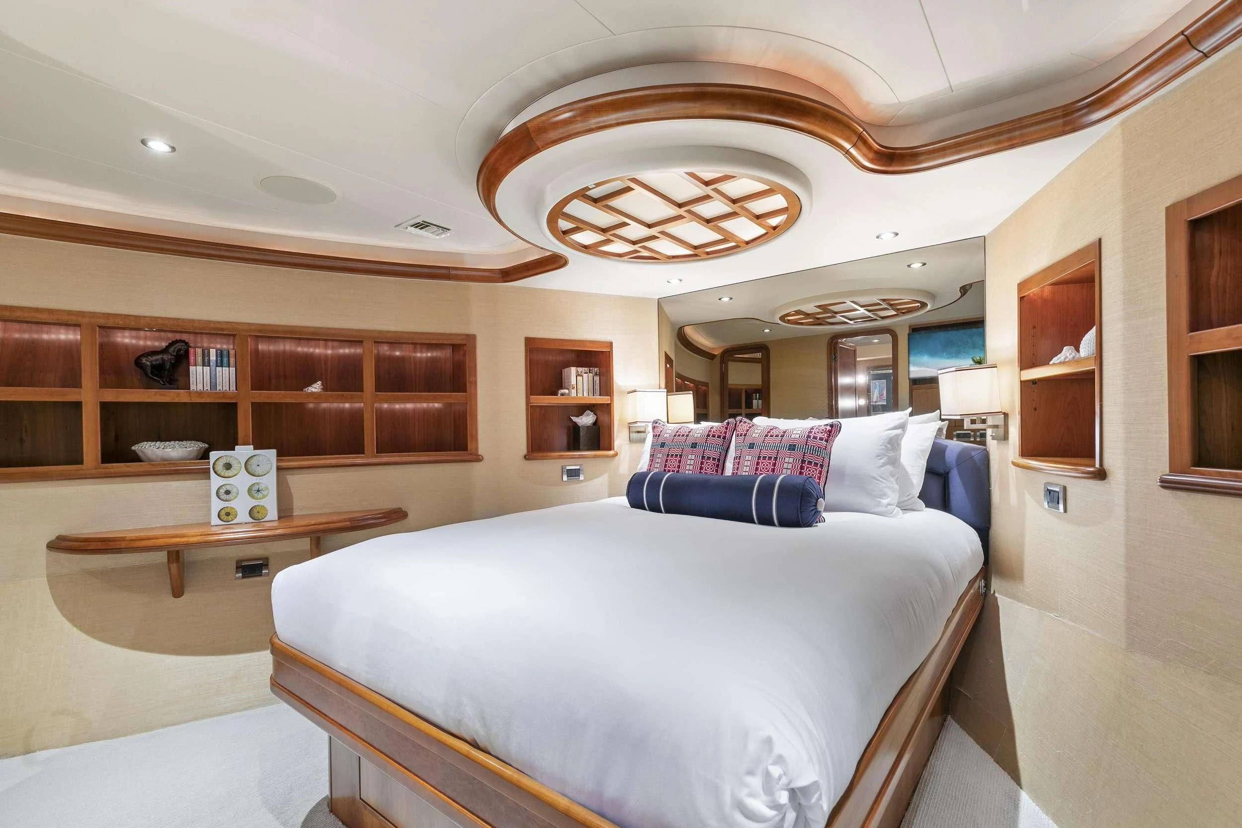 a large bedroom with a large bed aboard EDEN Yacht for Sale