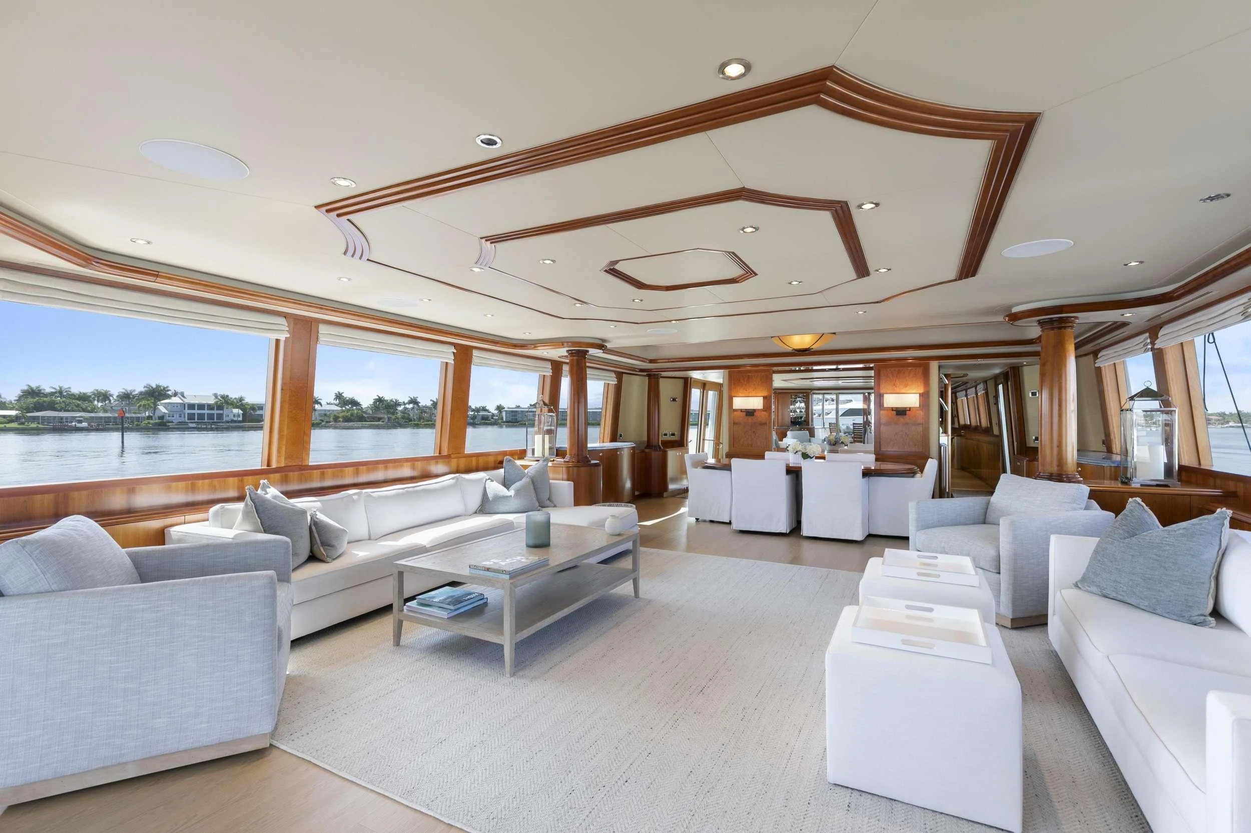 a living room with a large open window aboard EDEN Yacht for Sale
