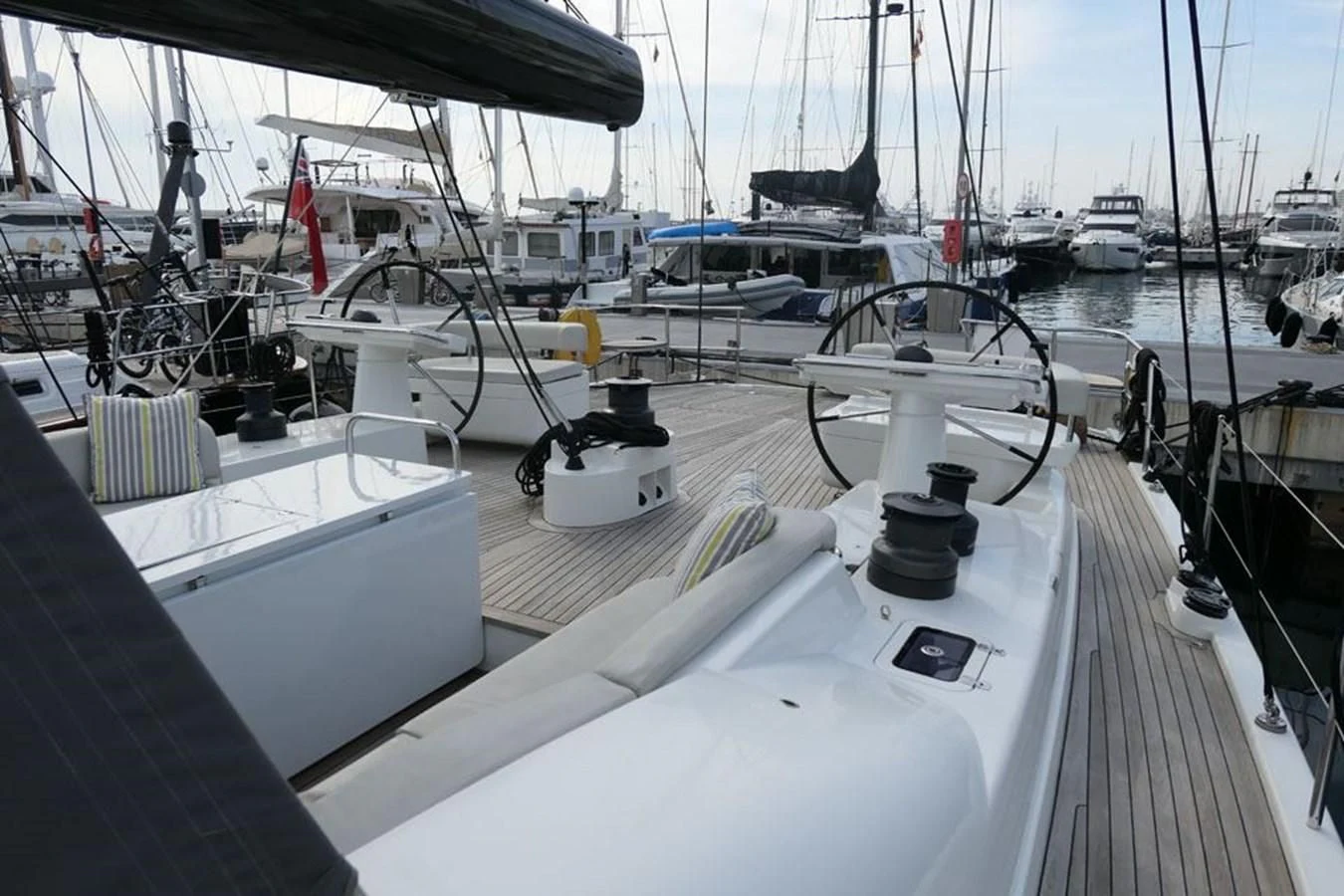 a boat docked at a pier aboard LA LUNA Yacht for Sale