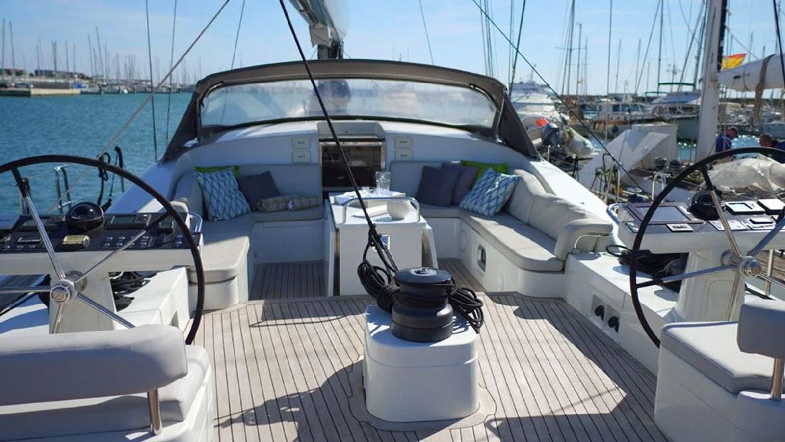a boat with a deck and a deck with a white boat on it aboard LA LUNA Yacht for Sale