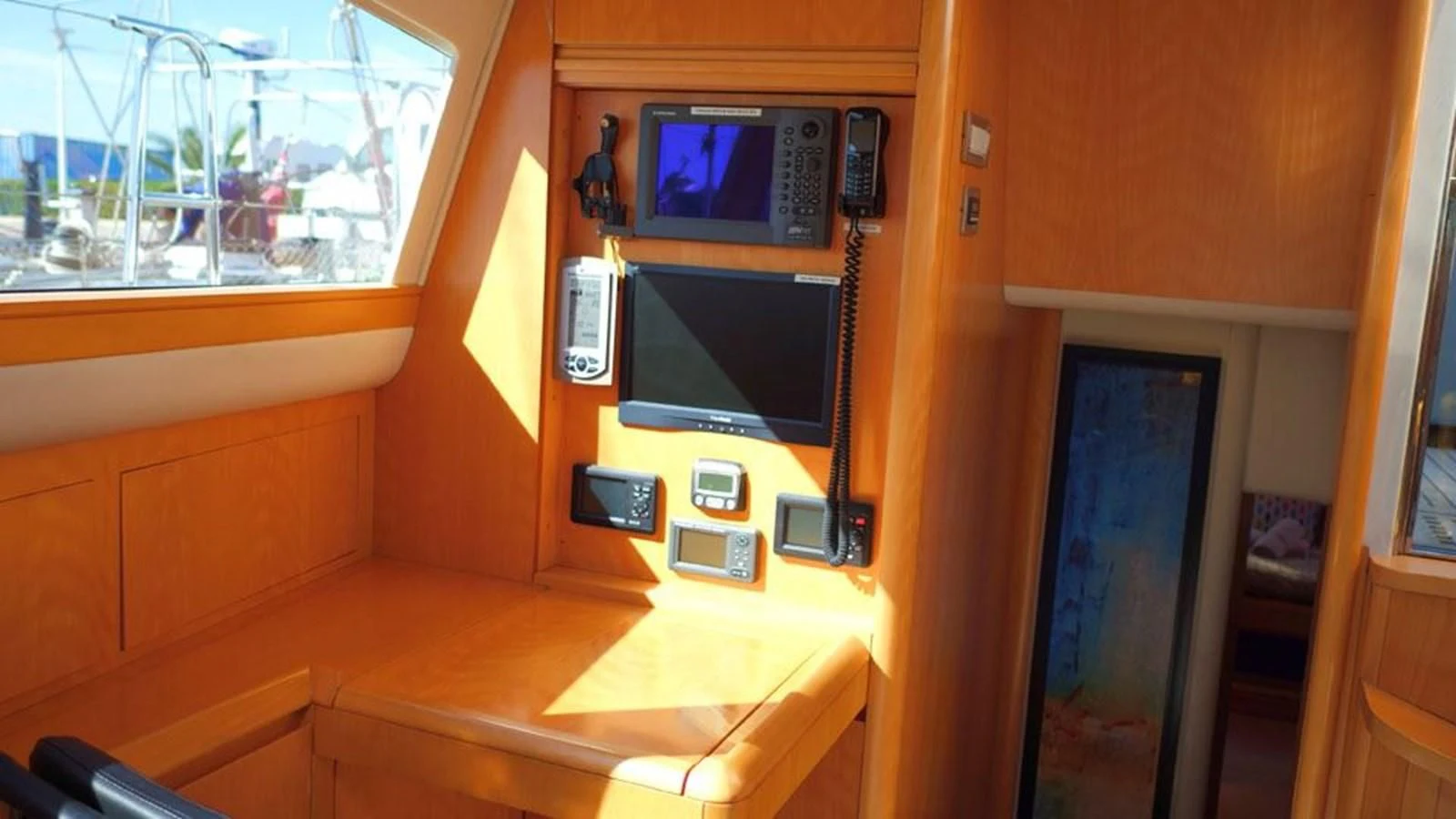 a tv on a shelf aboard LA LUNA Yacht for Sale