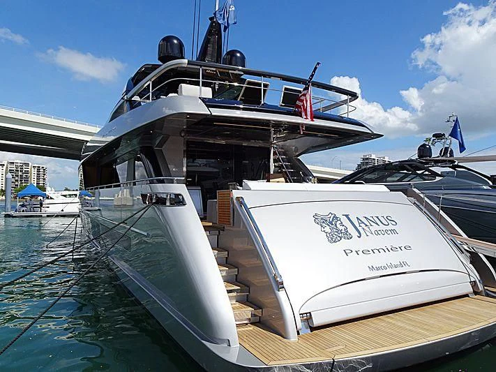 a boat docked at a pier aboard IRON GRYPHON Yacht for Sale