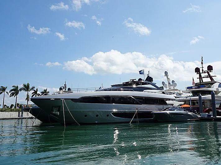 a boat docked at a pier aboard IRON GRYPHON Yacht for Sale