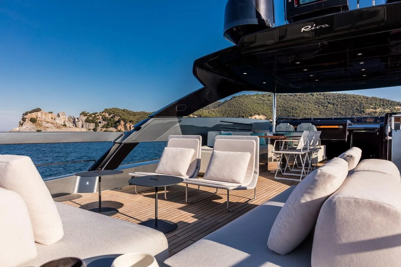 a lounge area on a boat aboard IRON GRYPHON Yacht for Sale
