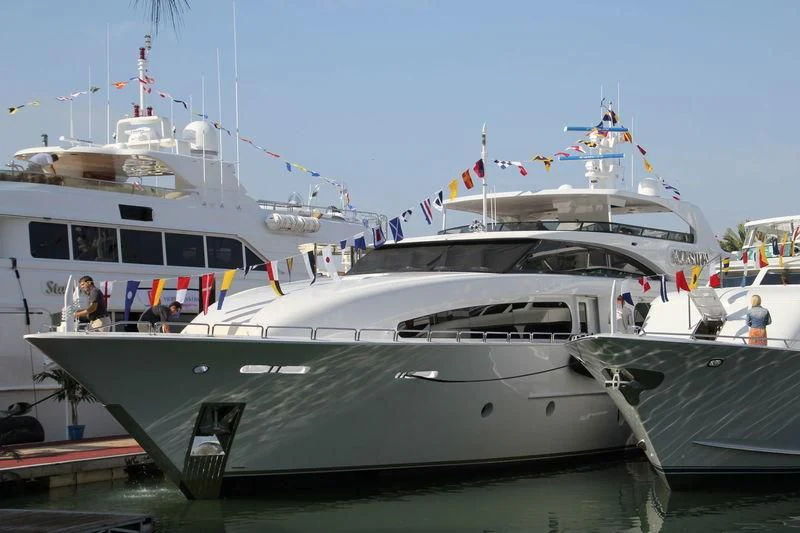 a boat docked at a pier aboard CAMILLE Yacht for Sale