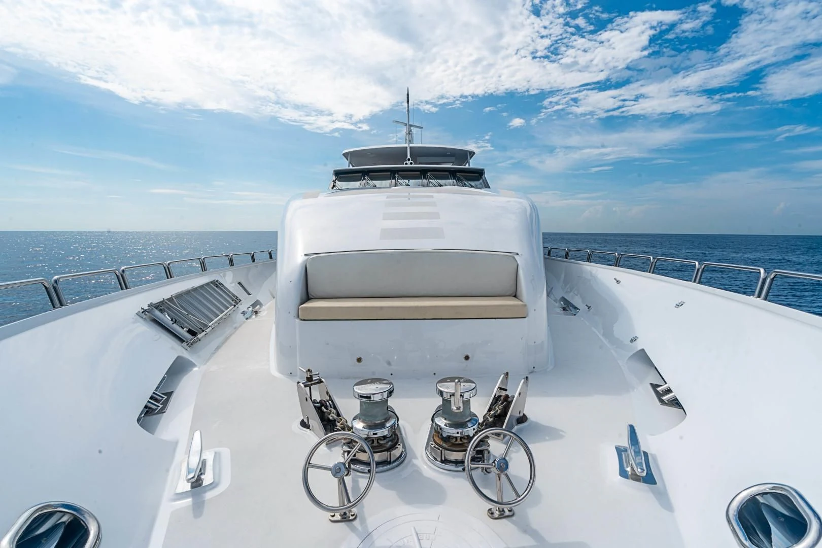 a white boat with a black and silver boat on it aboard CAMILLE Yacht for Sale