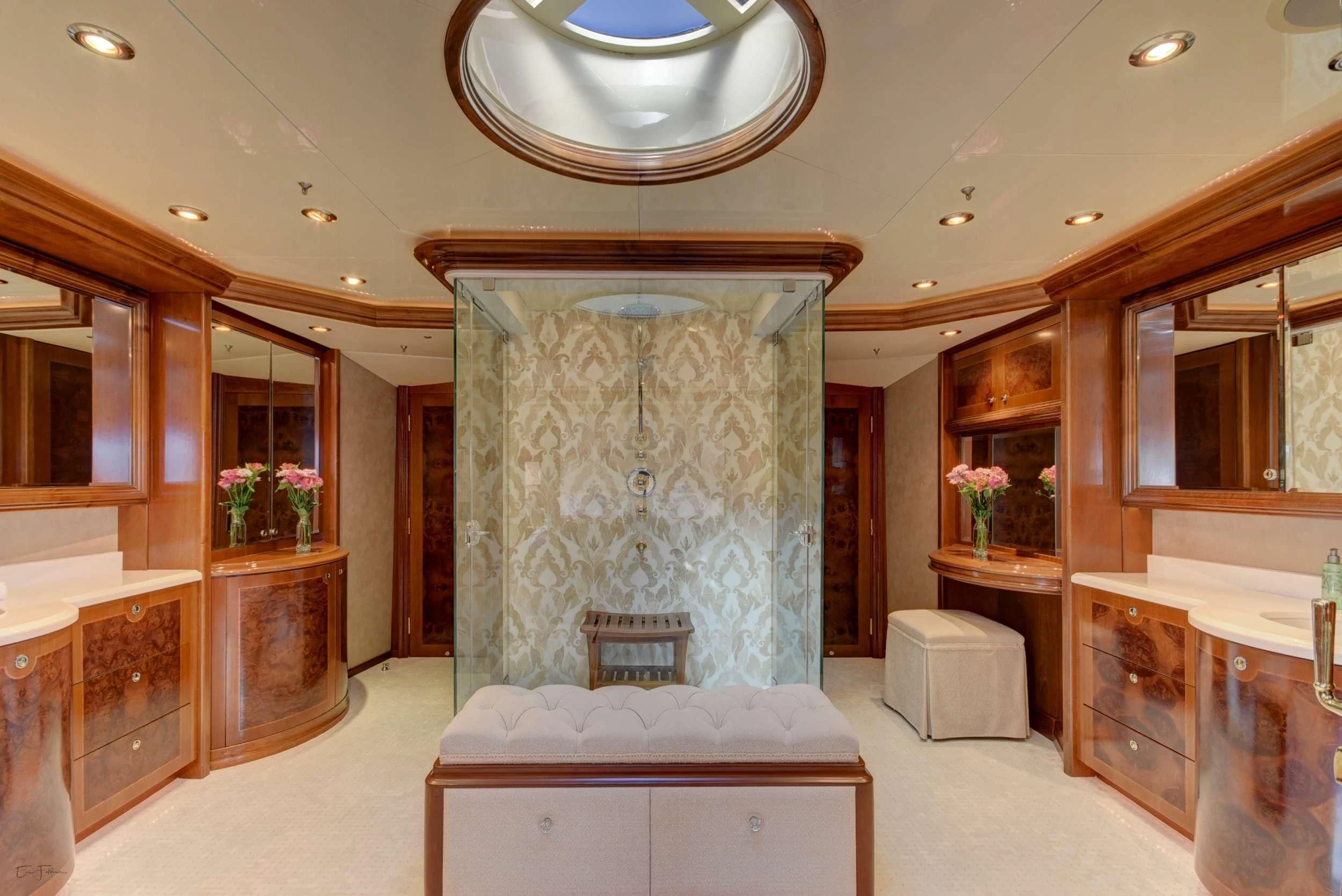 a large room with a large mirror aboard CAMILLE Yacht for Sale