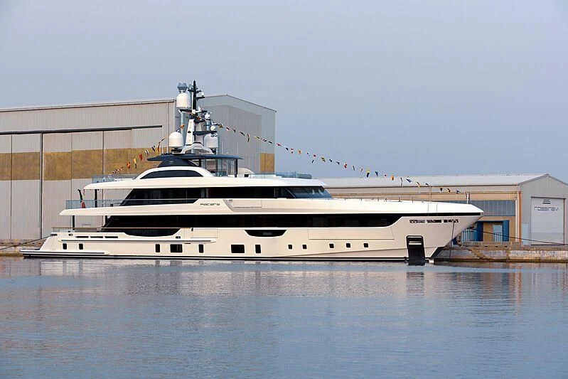 a large white yacht aboard PIACERE Yacht for Sale