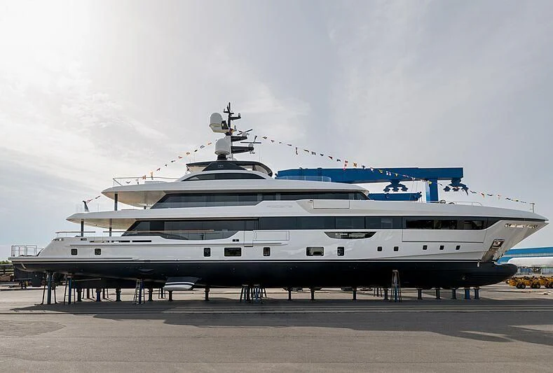 a large white yacht aboard PIACERE Yacht for Sale