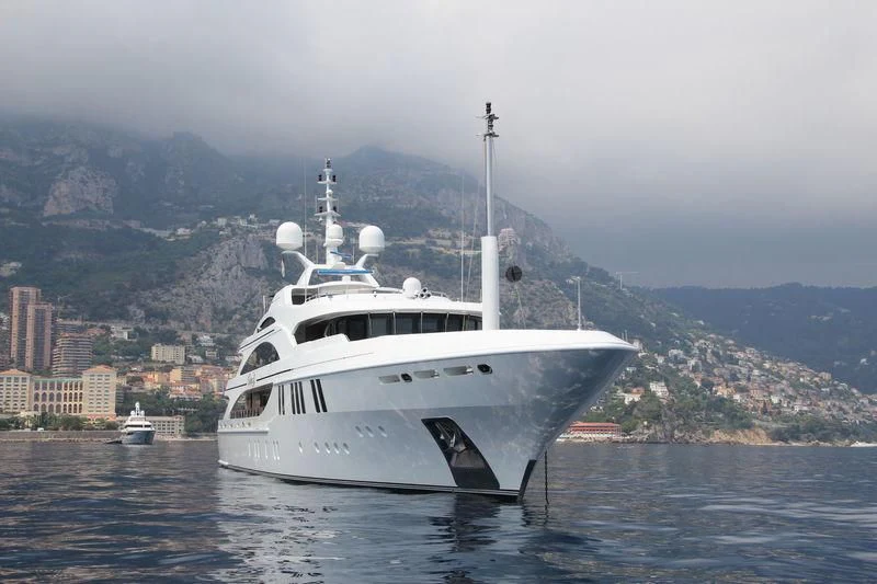 a white boat in the water aboard LA BLANCA Yacht for Sale
