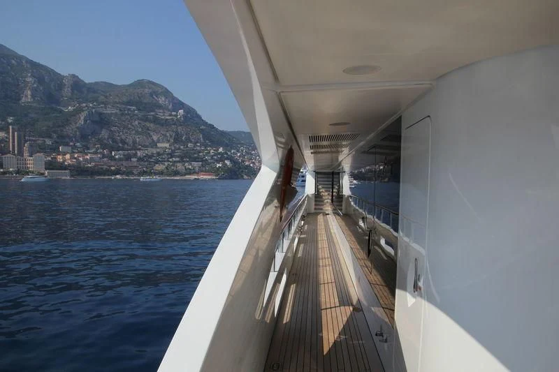 a large ship on the water aboard LA BLANCA Yacht for Sale