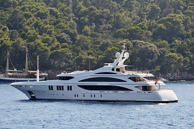 a white yacht on the water aboard LA BLANCA Yacht for Sale