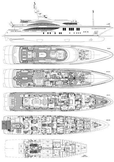 diagram, engineering drawing aboard LA BLANCA Yacht for Sale