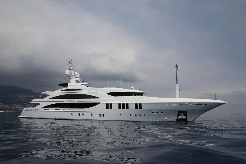 a white yacht in the water aboard LA BLANCA Yacht for Sale