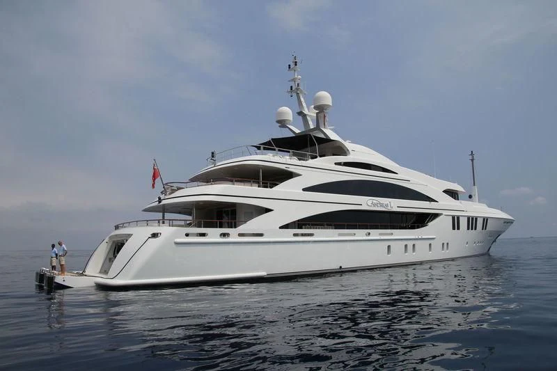 a white yacht on the water aboard LA BLANCA Yacht for Sale