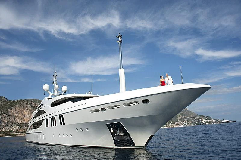 a white yacht in the water aboard LA BLANCA Yacht for Sale