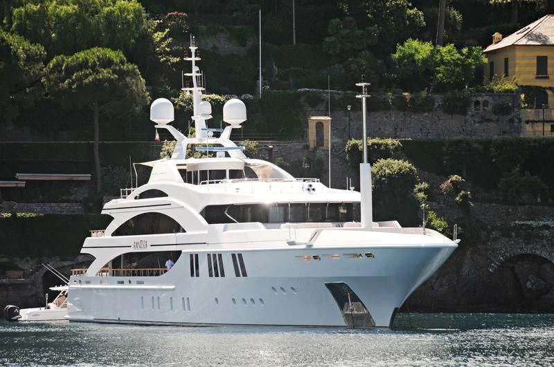 a white boat in the water aboard LA BLANCA Yacht for Sale