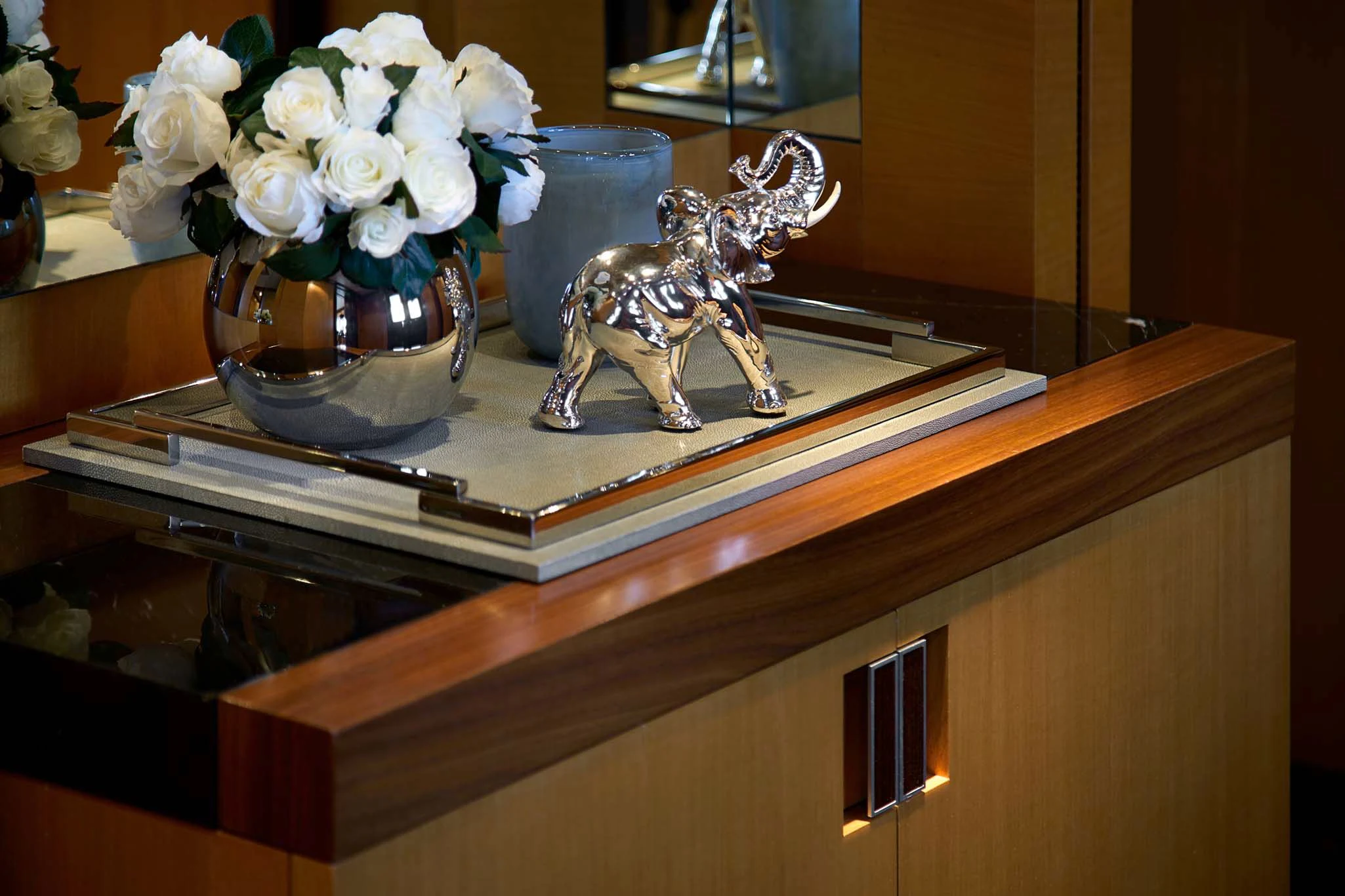 a vase with flowers on a shelf aboard LA BLANCA Yacht for Sale