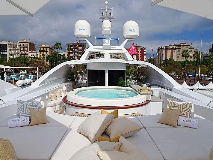 a pool with pillows and pillows aboard LA BLANCA Yacht for Sale