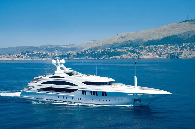 a white yacht in the water aboard LA BLANCA Yacht for Sale