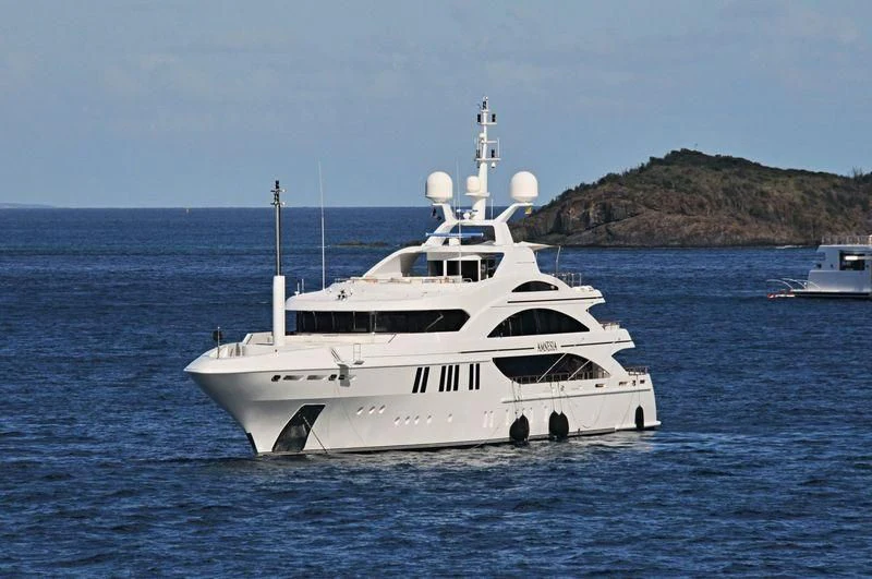 a white boat in the water aboard LA BLANCA Yacht for Sale