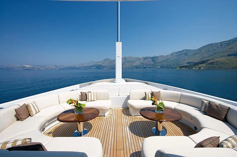 a room with a table chairs and a large body of water aboard LA BLANCA Yacht for Sale