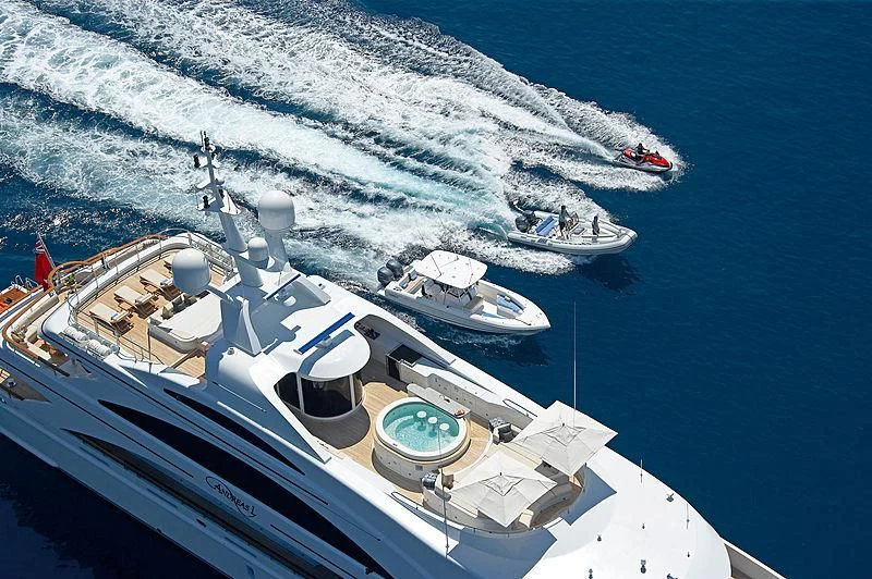 a boat on the water aboard LA BLANCA Yacht for Sale