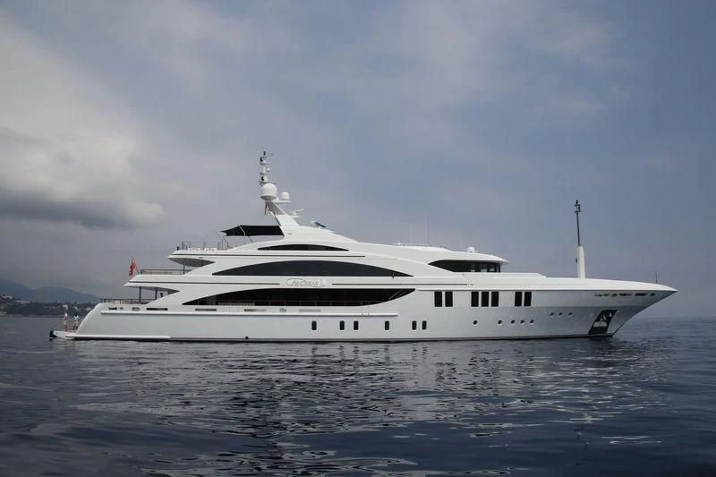 a white yacht in the water aboard LA BLANCA Yacht for Sale