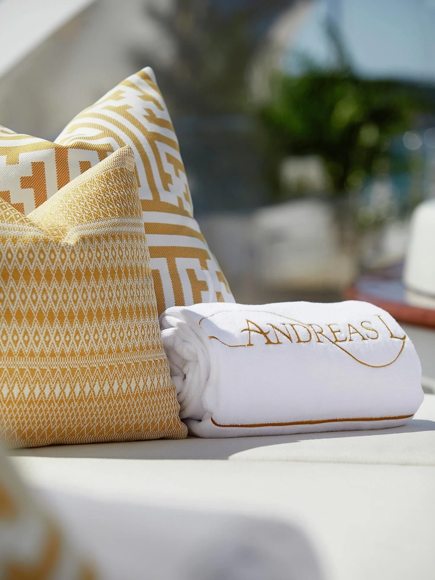 a pair of socks on a couch aboard LA BLANCA Yacht for Sale