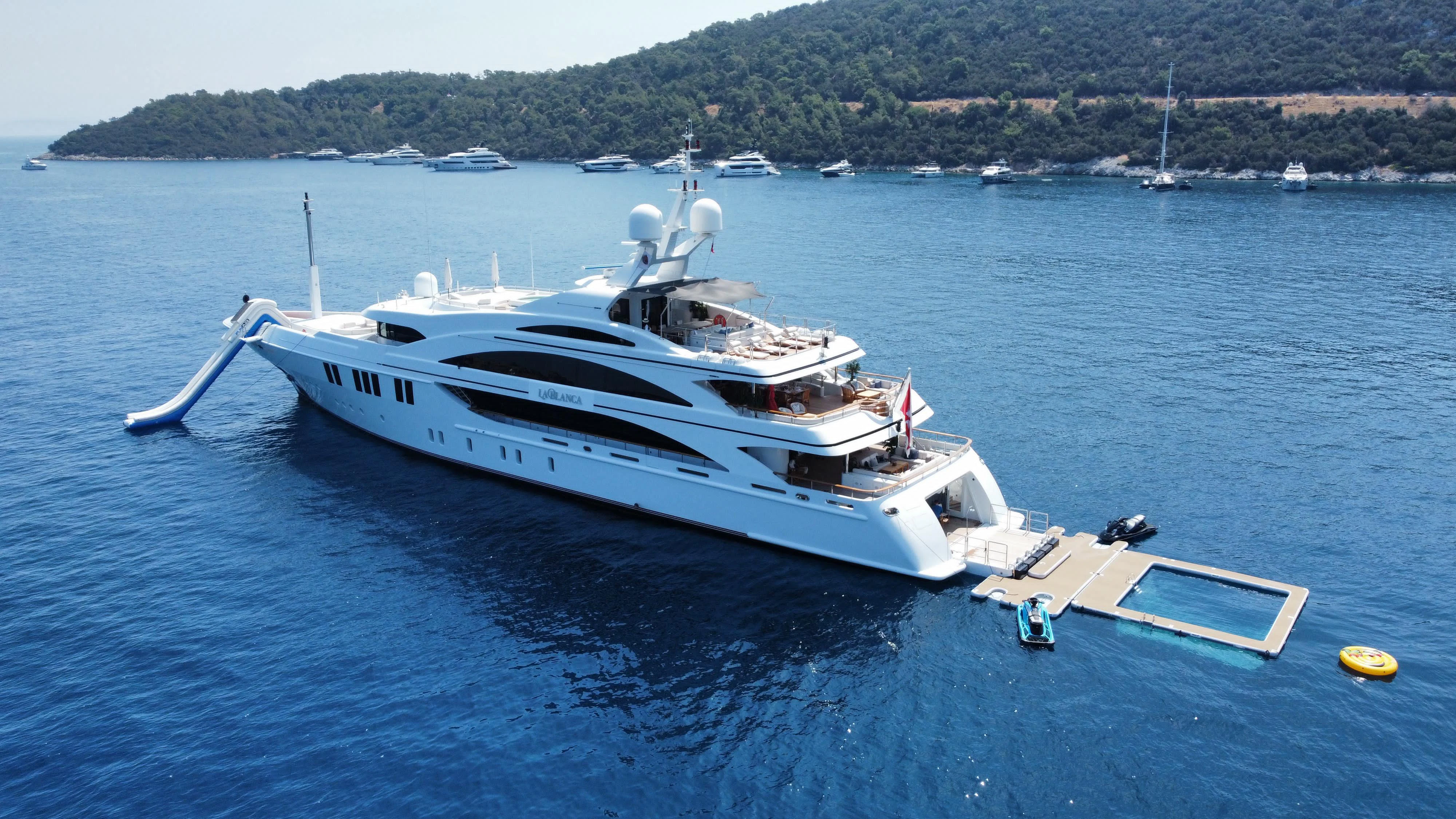 a boat on the water aboard LA BLANCA Yacht for Sale