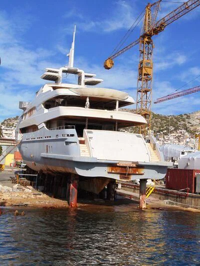 a large white ship aboard BLUE DESIRE Yacht for Sale