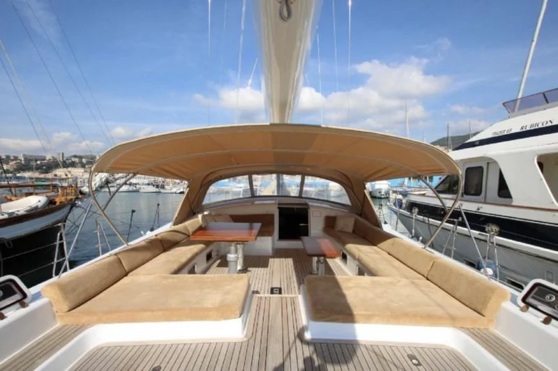 a deck with a boat on it aboard STARFALL Yacht for Sale
