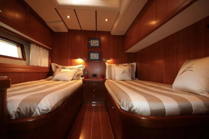 a room with two beds aboard STARFALL Yacht for Sale