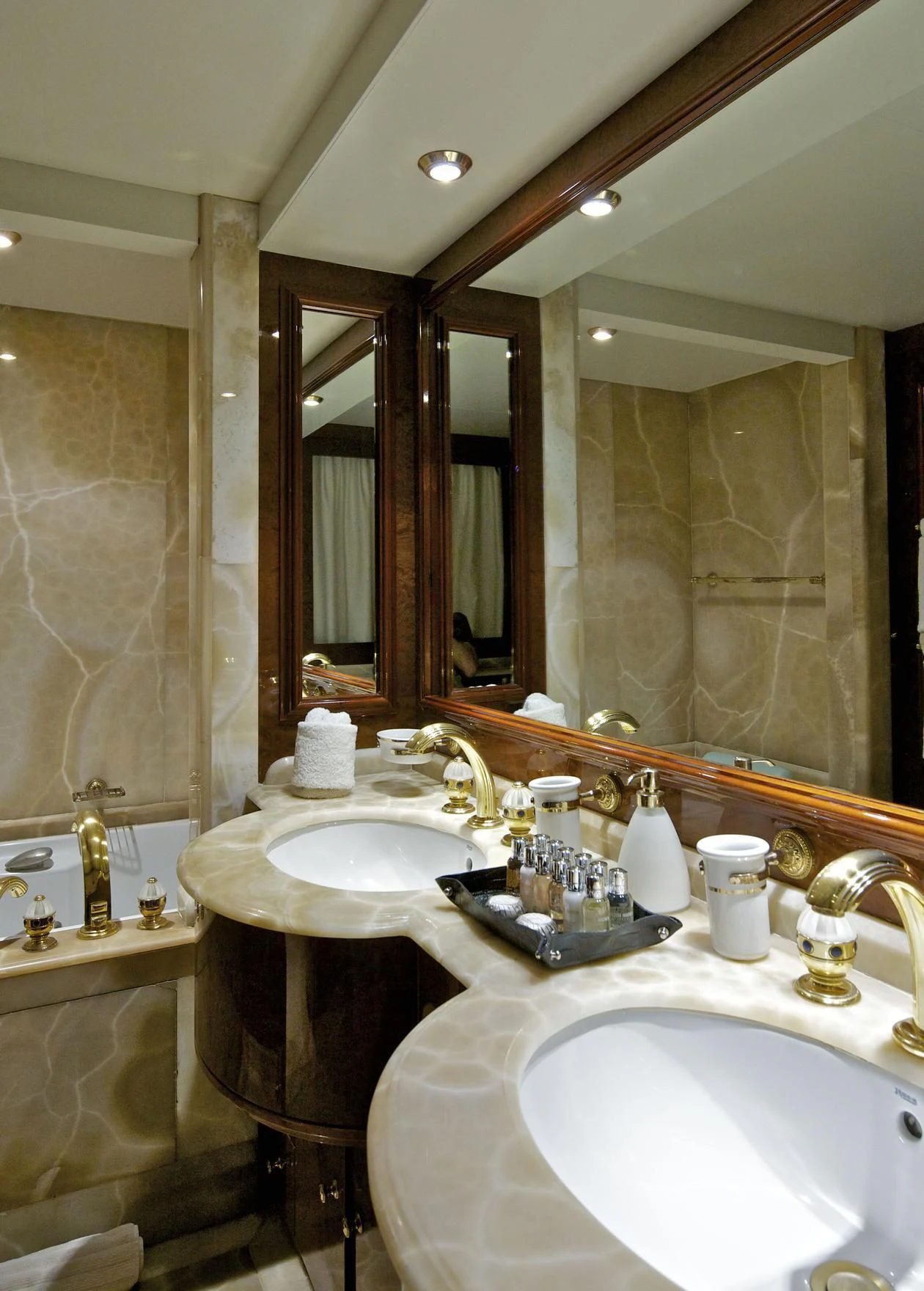 a bathroom with two sinks aboard O'RION Yacht for Charter