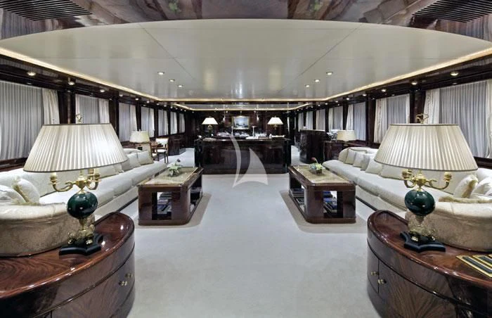 a large room with a large mirror aboard O'RION Yacht for Charter
