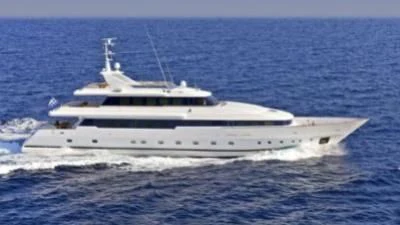 a large white ship in the ocean aboard O'RION Yacht for Charter