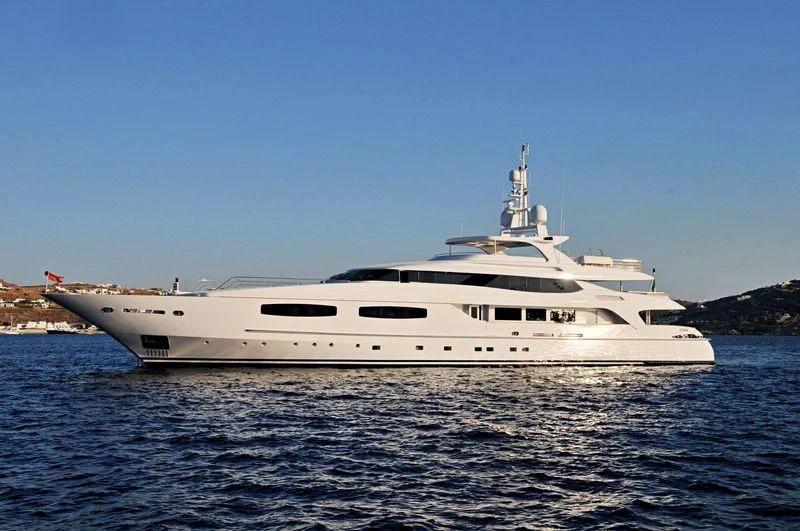 a white yacht on the water aboard BLANCA Yacht for Sale