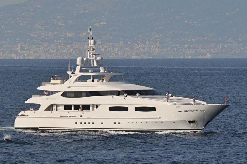 a large white yacht in the water aboard BLANCA Yacht for Sale