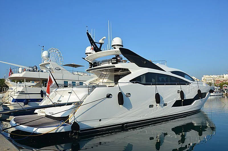 a boat docked at a pier aboard FREAKY FRANKS Yacht for Sale