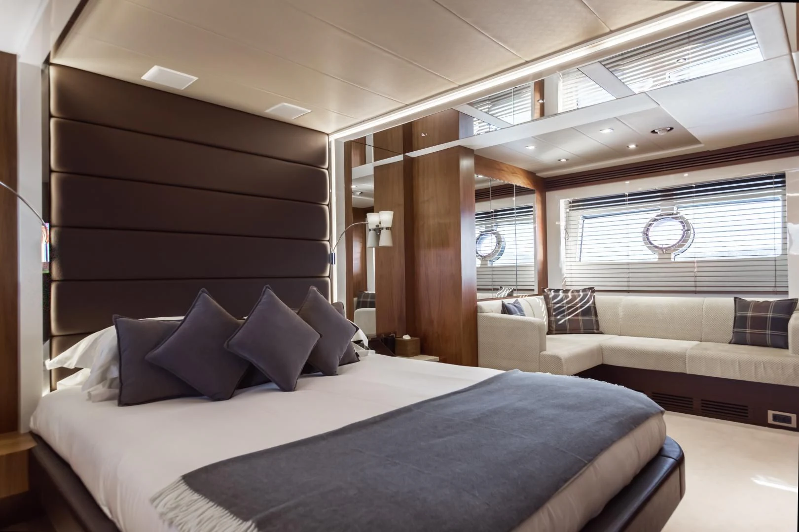a room with a bed and a couch aboard FREAKY FRANKS Yacht for Sale