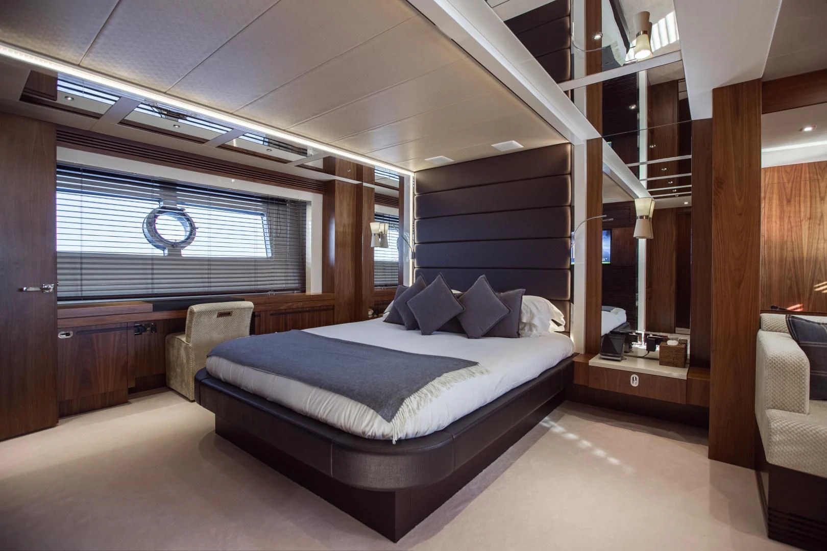 a bed in a room aboard FREAKY FRANKS Yacht for Sale