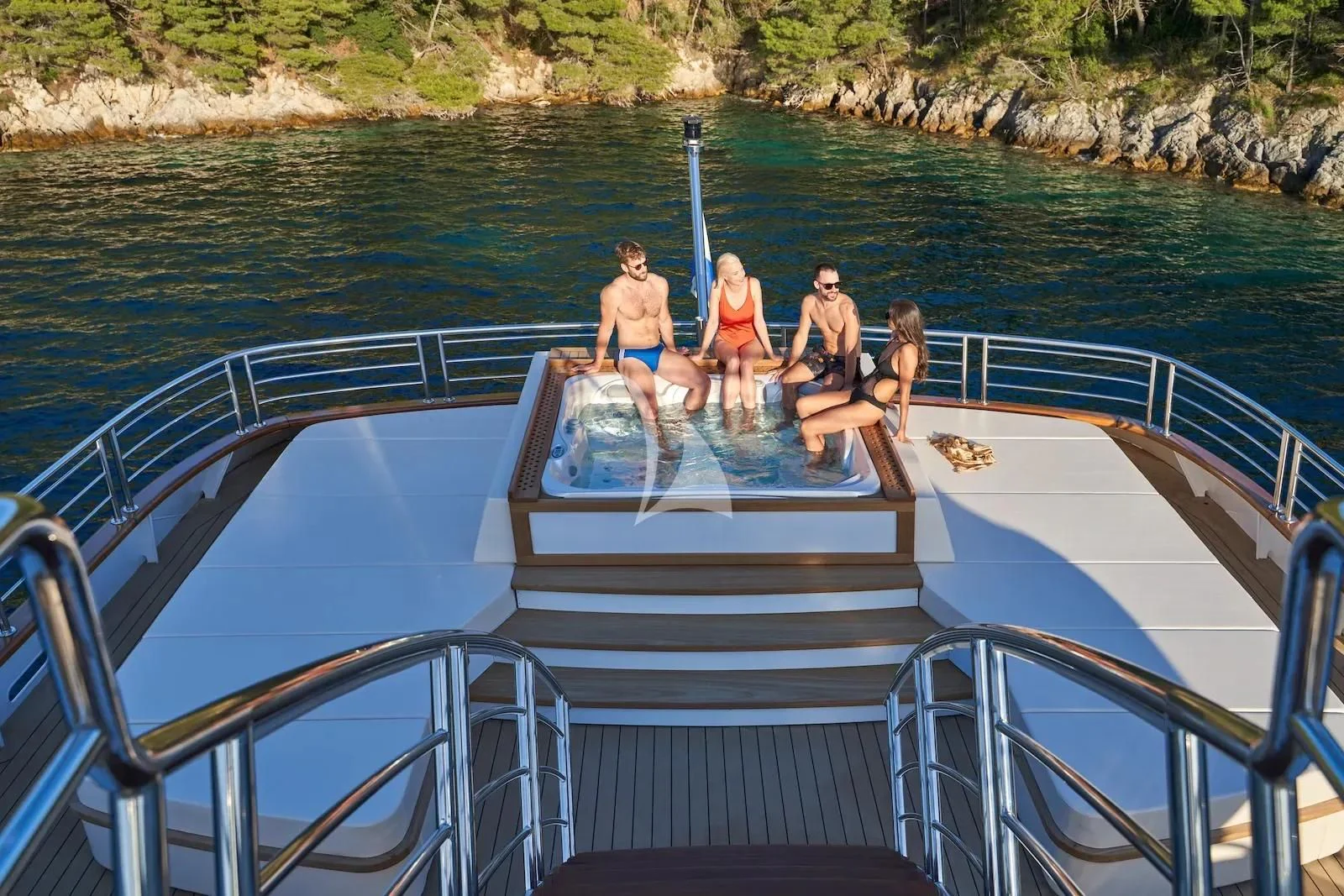 a group of people on a boat aboard AETERNA Yacht for Sale